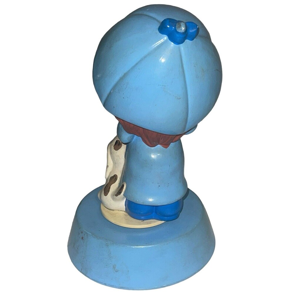 Vintage Girl Under Umbrella Blue Outfit Ceramic Music Box Girl Dog Duck RARE - Picture 2 of 15